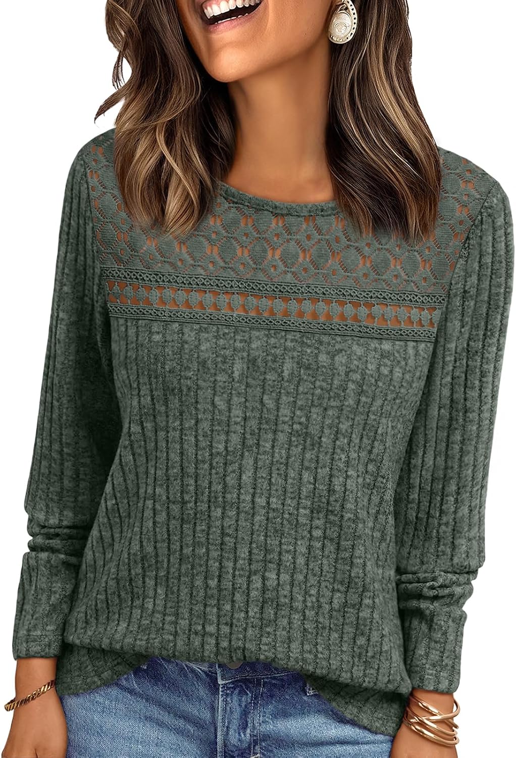 Top acanalado Ariadna para Mujer – Mangas largas, Silueta entallada y Tejido flexible