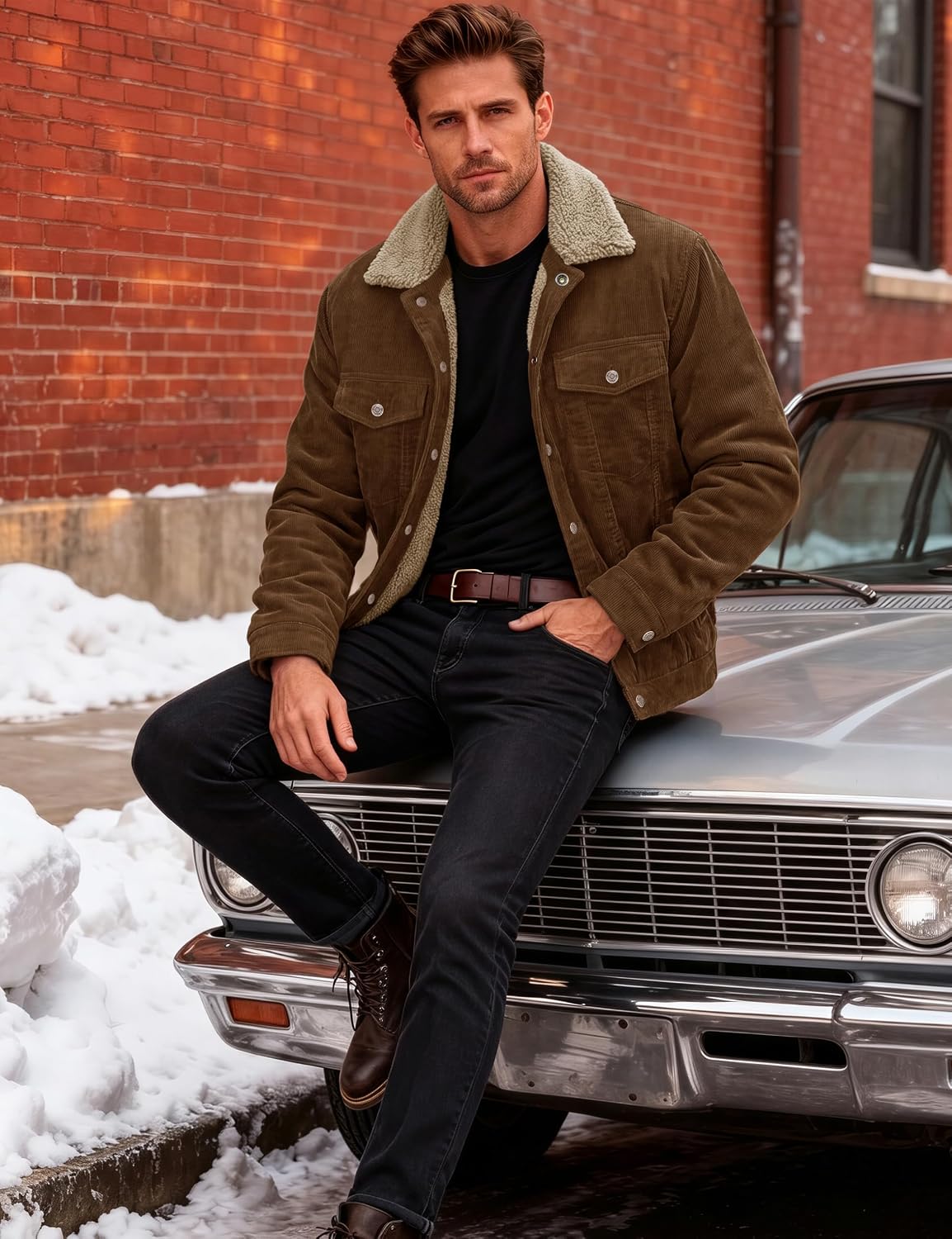 Julian Chaqueta de pana con forro sherpa para hombre – estilo trucker cálido con bolsillos