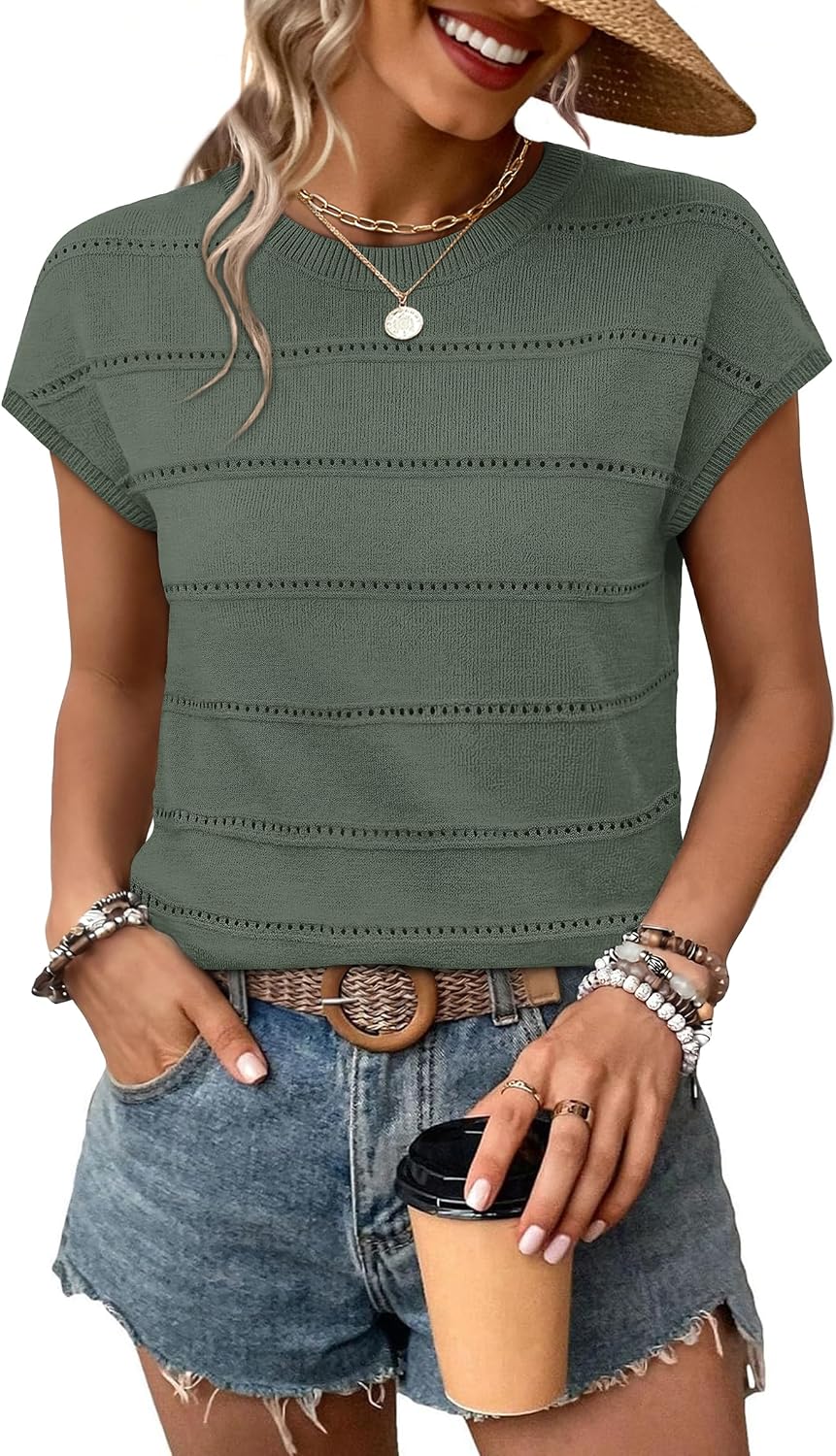 Blusa Alba para Mujer – Cuello redondo amplio, Mangas cortas y Cálido