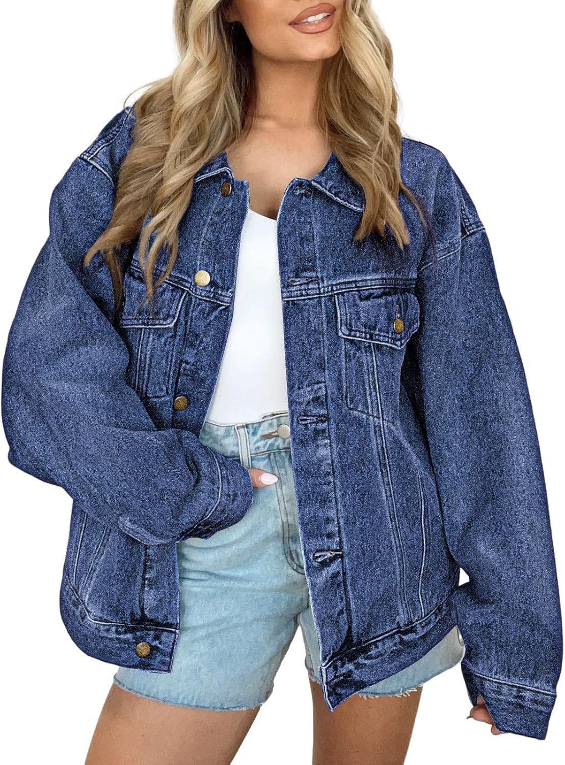 Chaqueta vaquera Emilia para Mujer – Bolsillos en el pecho, Hombros caídos y Corte boyfriend