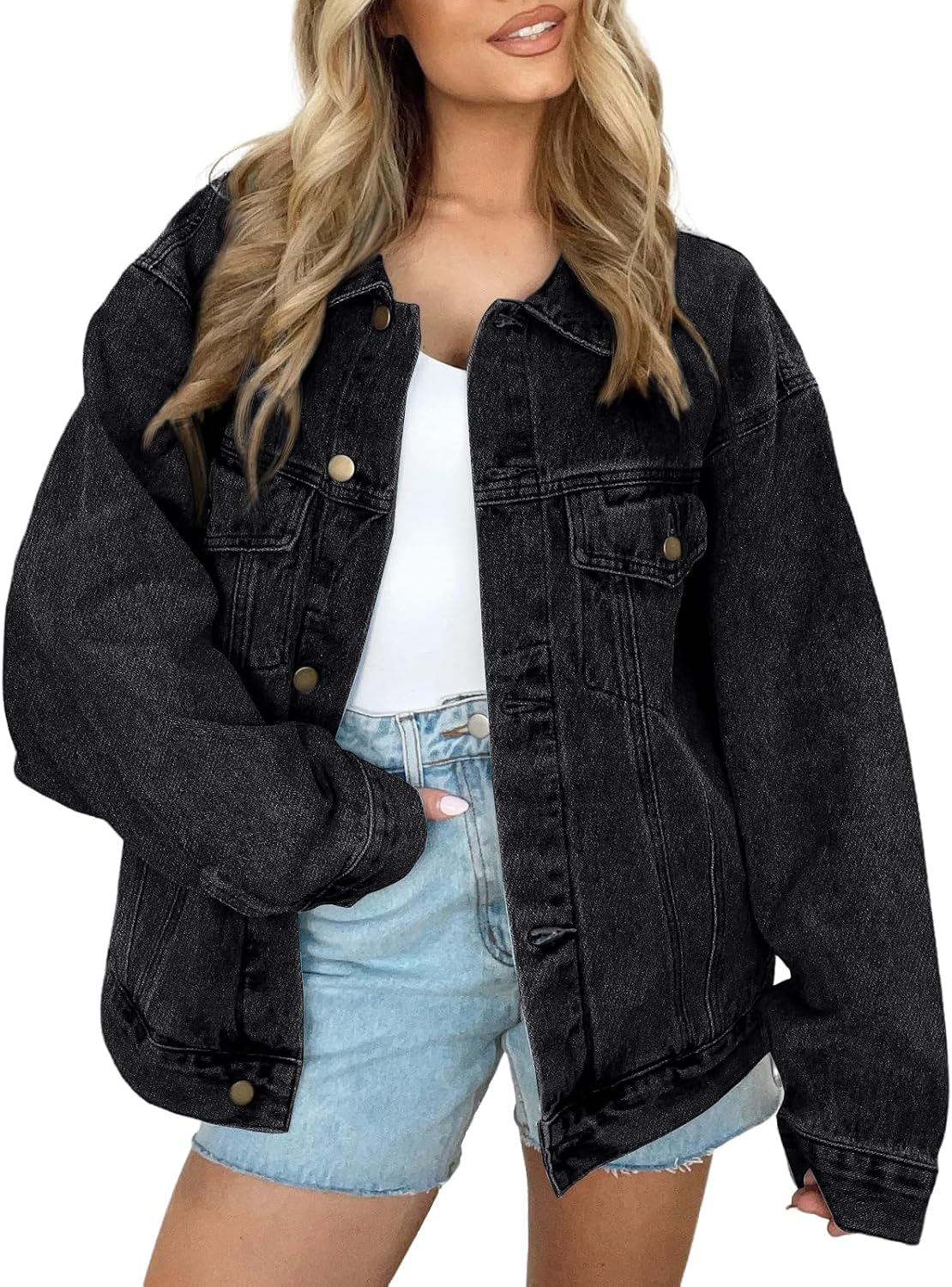 Chaqueta vaquera Emilia para Mujer – Bolsillos en el pecho, Hombros caídos y Corte boyfriend