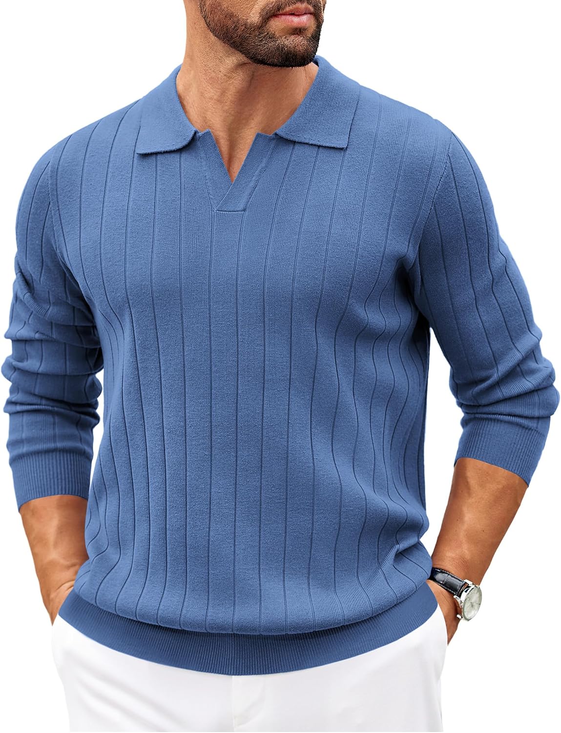 Polo de punto Tomás para Hombre – Detalles acanalados, Puños acanalados y Mangas largas