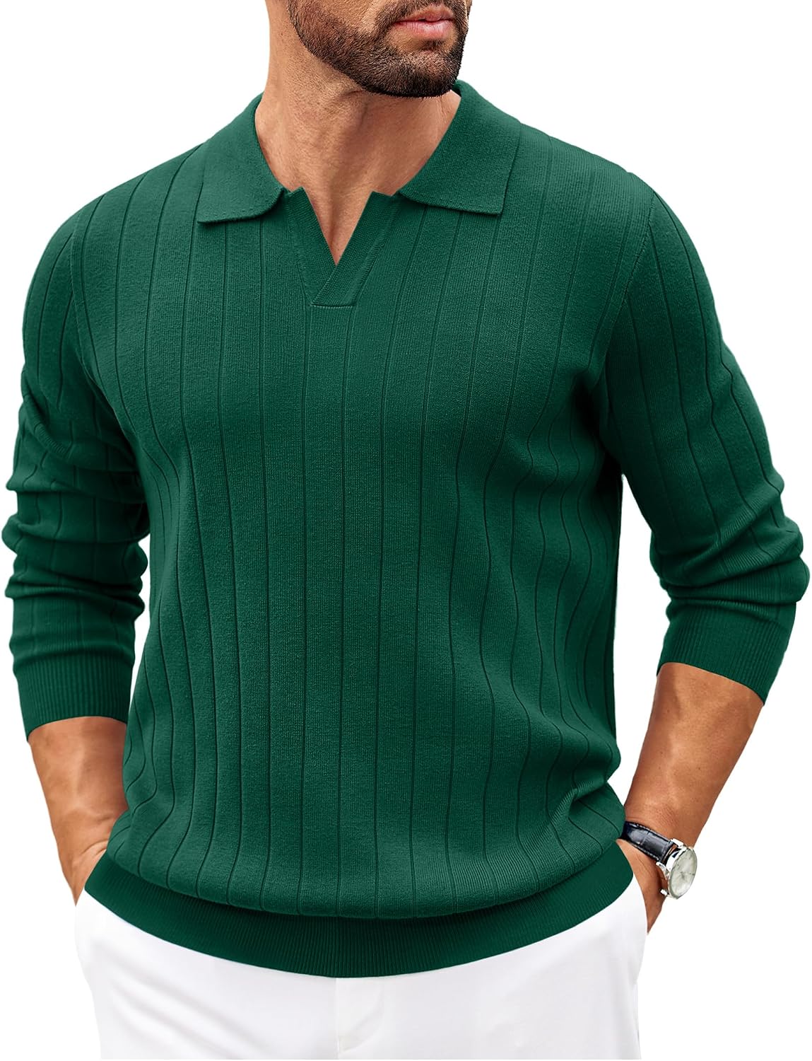 Polo de punto Tomás para Hombre – Detalles acanalados, Puños acanalados y Mangas largas