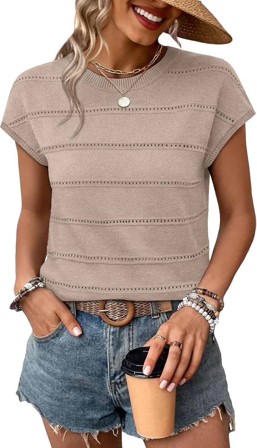 Blusa Alba para Mujer – Cuello redondo amplio, Mangas cortas y Cálido