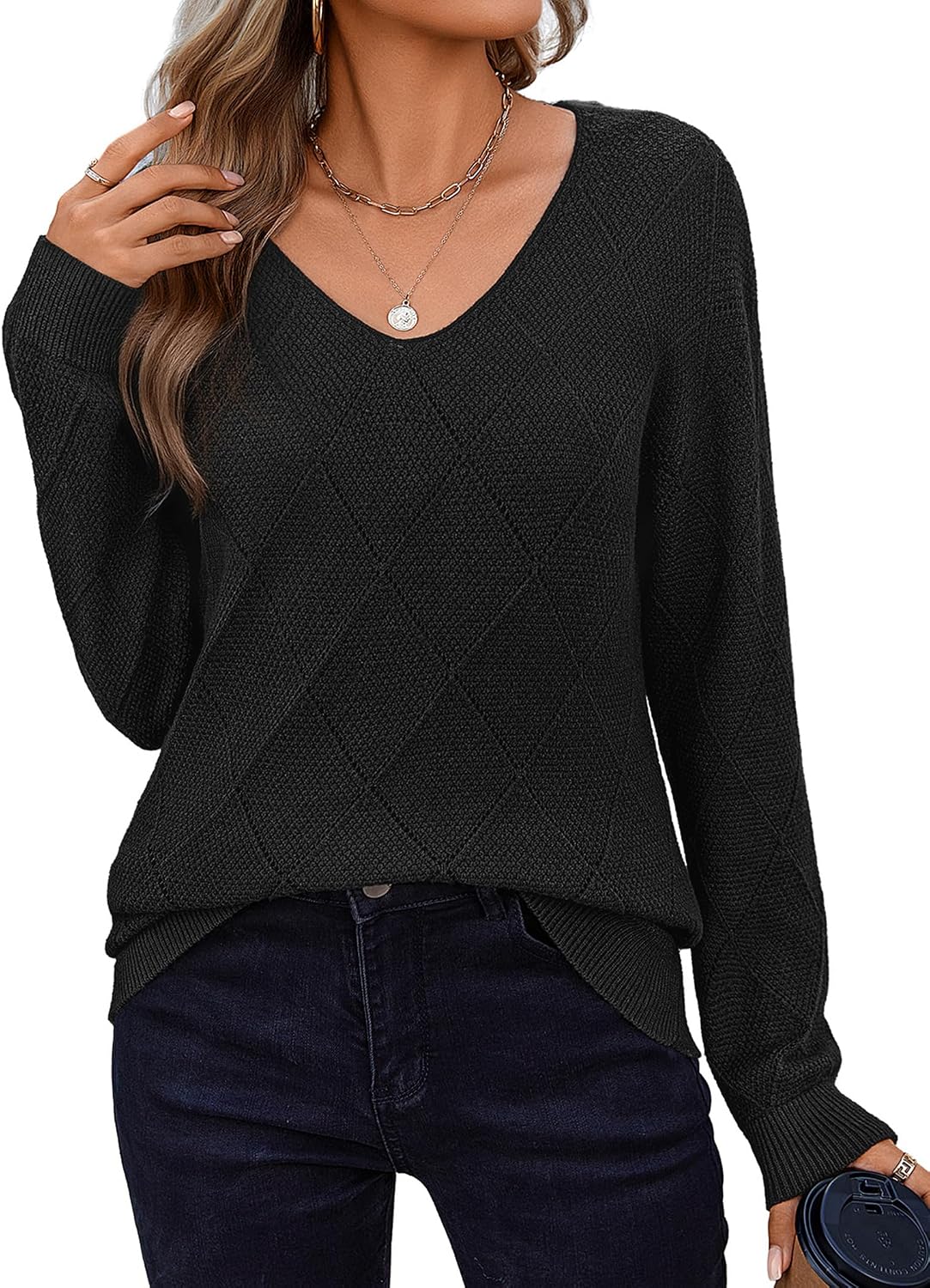 Suéter Lucía para Mujer – Cuello en V, Mangas largas y Silueta relajada