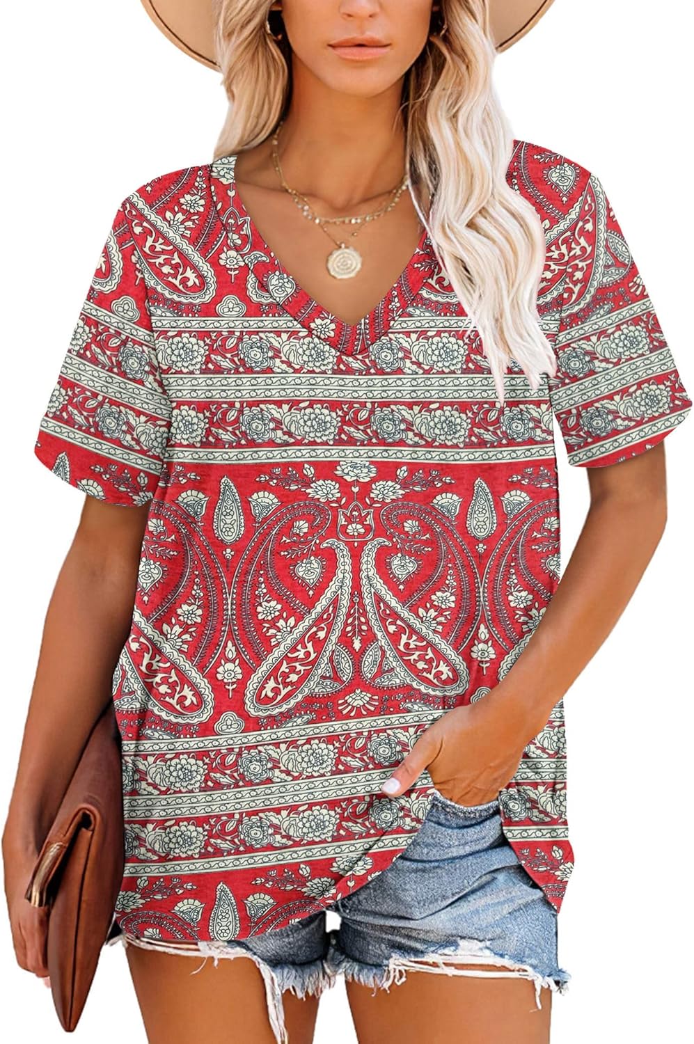 Harper Camiseta Mujer Rayas – Cuello en V, Manga Corta y Tejido Suave