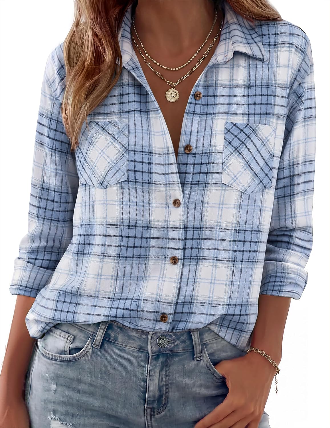 Ximena Sobrecamisa oversize de cuadros para mujer – manga larga, cierre de botones y estilo casual