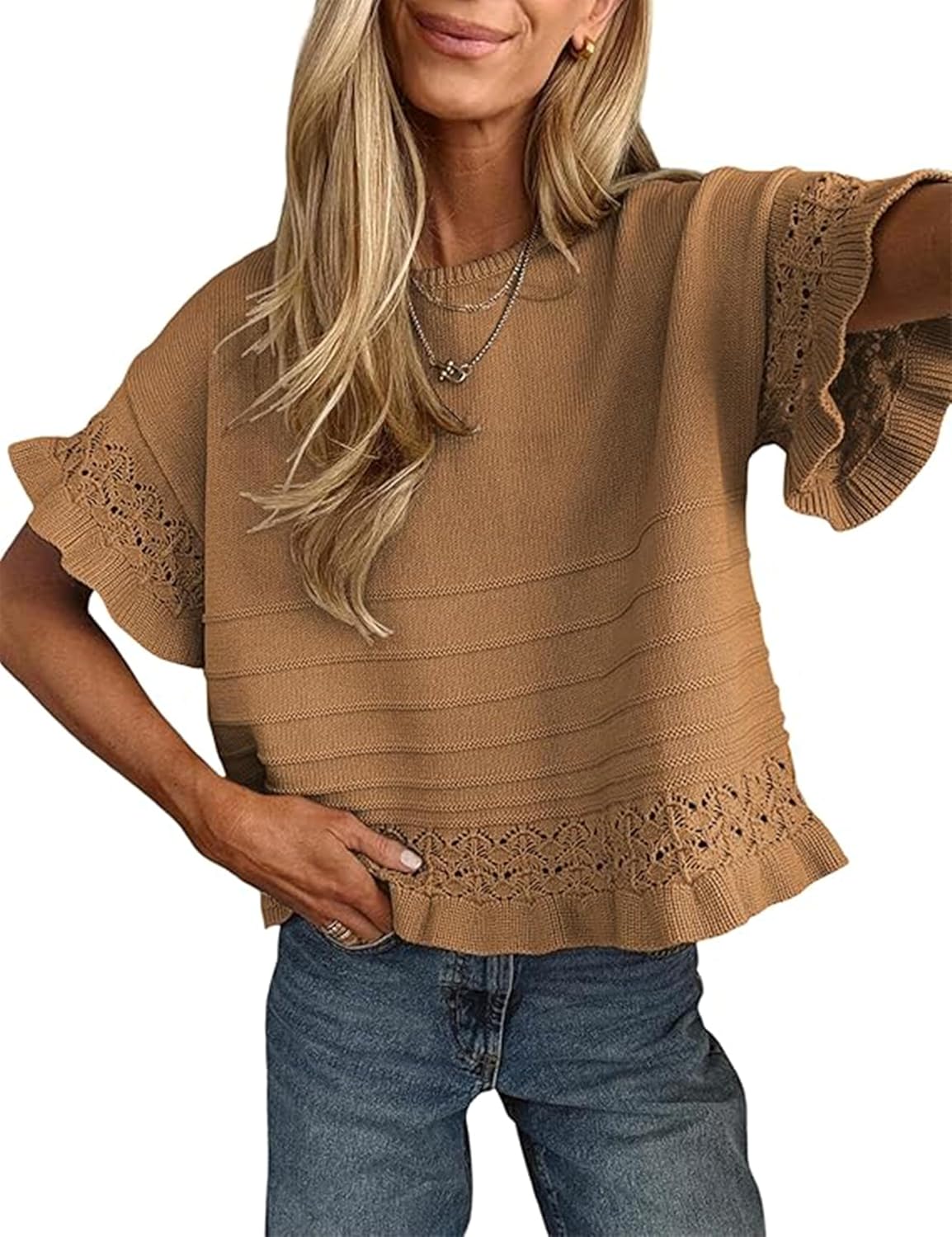 Top Nerea para Mujer – Cuello redondo, Manga corta y Mezcla de algodón