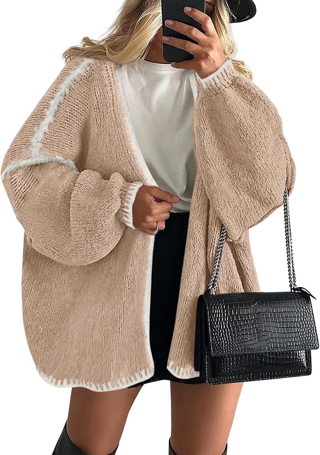 Cárdigan oversize Paula para Mujer – Diseño abierto por delante, Mangas globo y Mangas farol