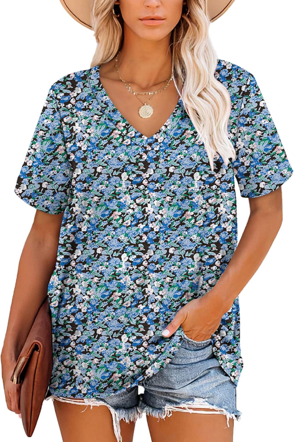 Harper Camiseta Mujer Rayas – Cuello en V, Manga Corta y Tejido Suave