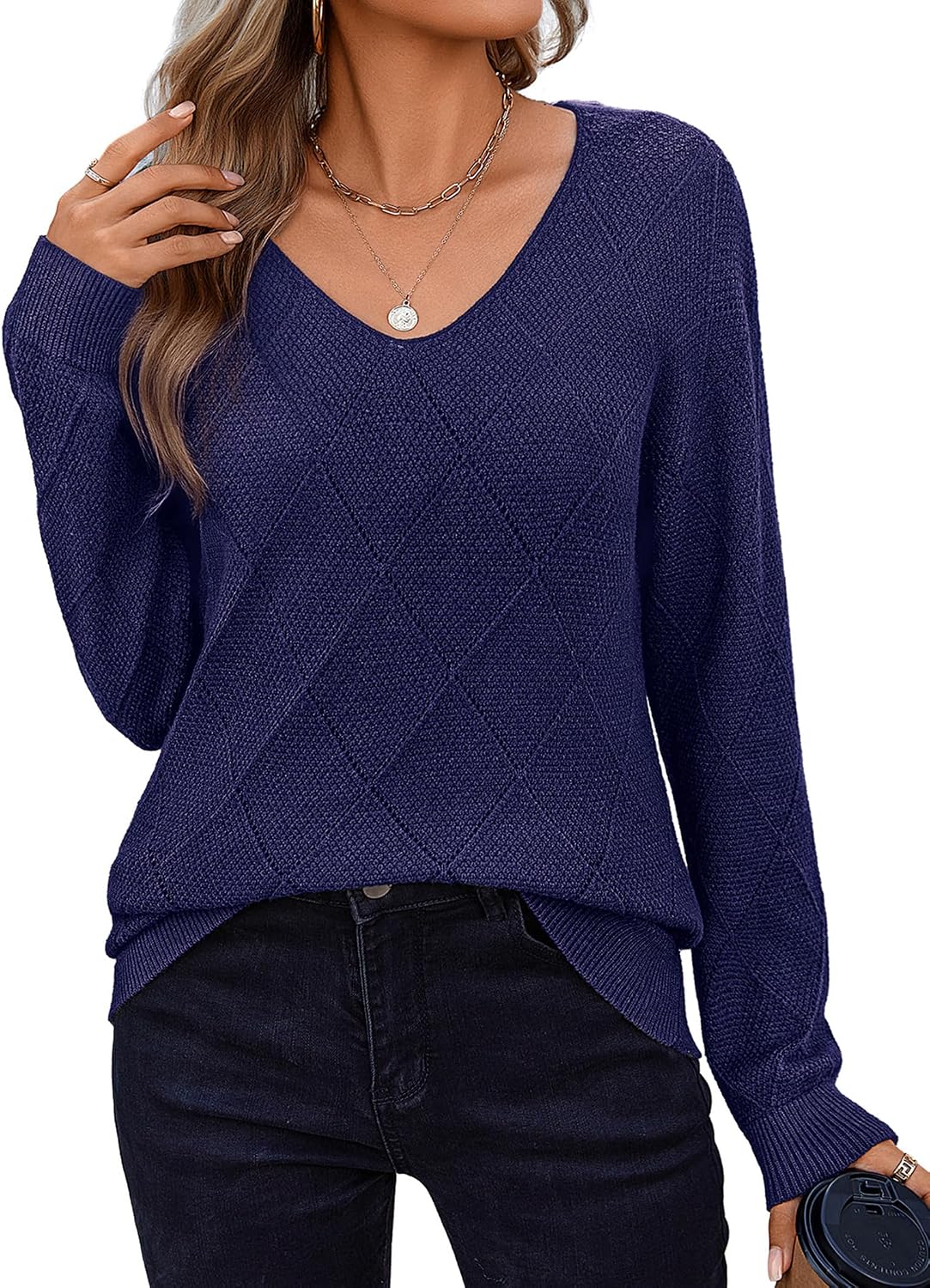 Suéter Lucía para Mujer – Cuello en V, Mangas largas y Silueta relajada