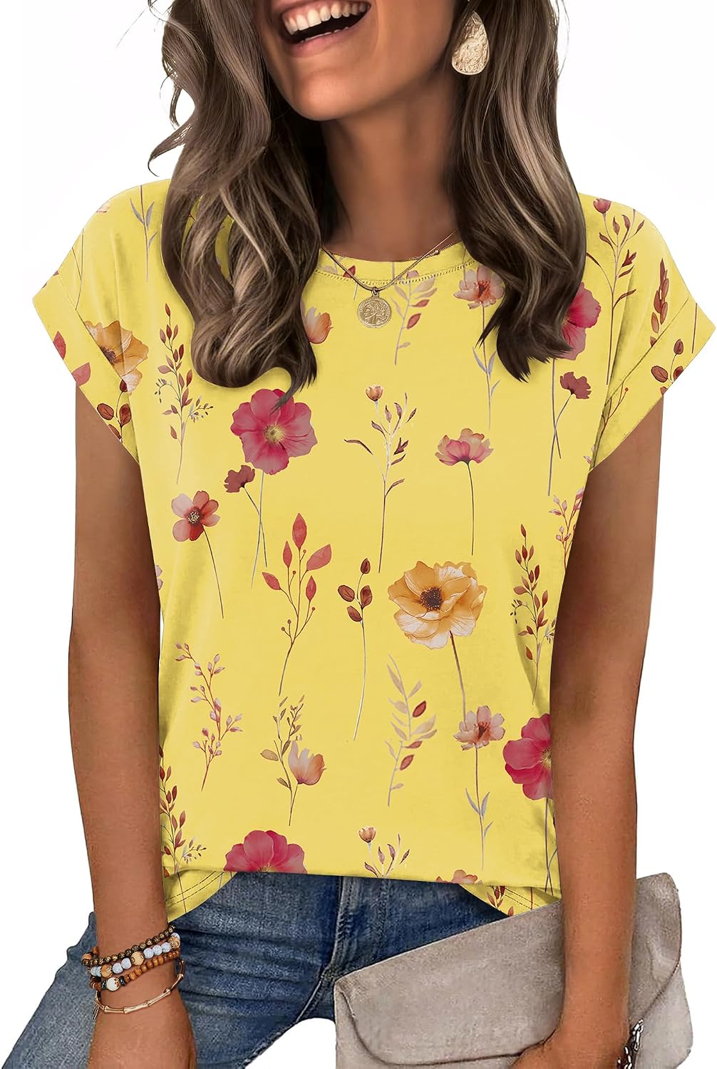 Bianca Camiseta relajada de cuello redondo para mujer – manga corta y color liso
