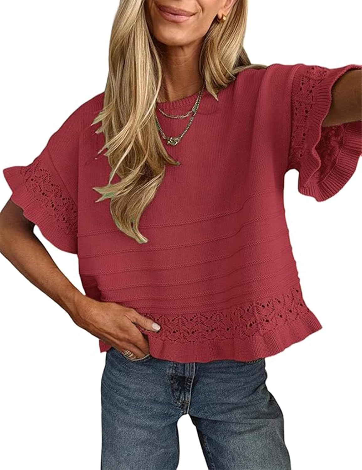 Top Nerea para Mujer – Cuello redondo, Manga corta y Mezcla de algodón