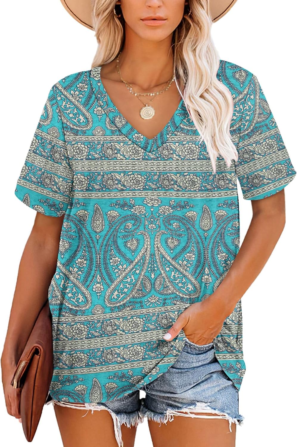 Harper Camiseta Mujer Rayas – Cuello en V, Manga Corta y Tejido Suave