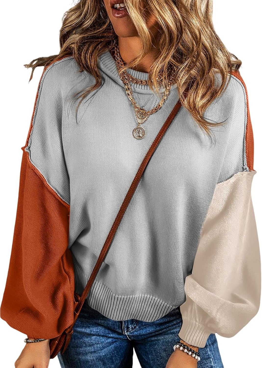 Suéter de bloques de color Aroa para Mujer – Cuello redondo, Punto suave y Elegante