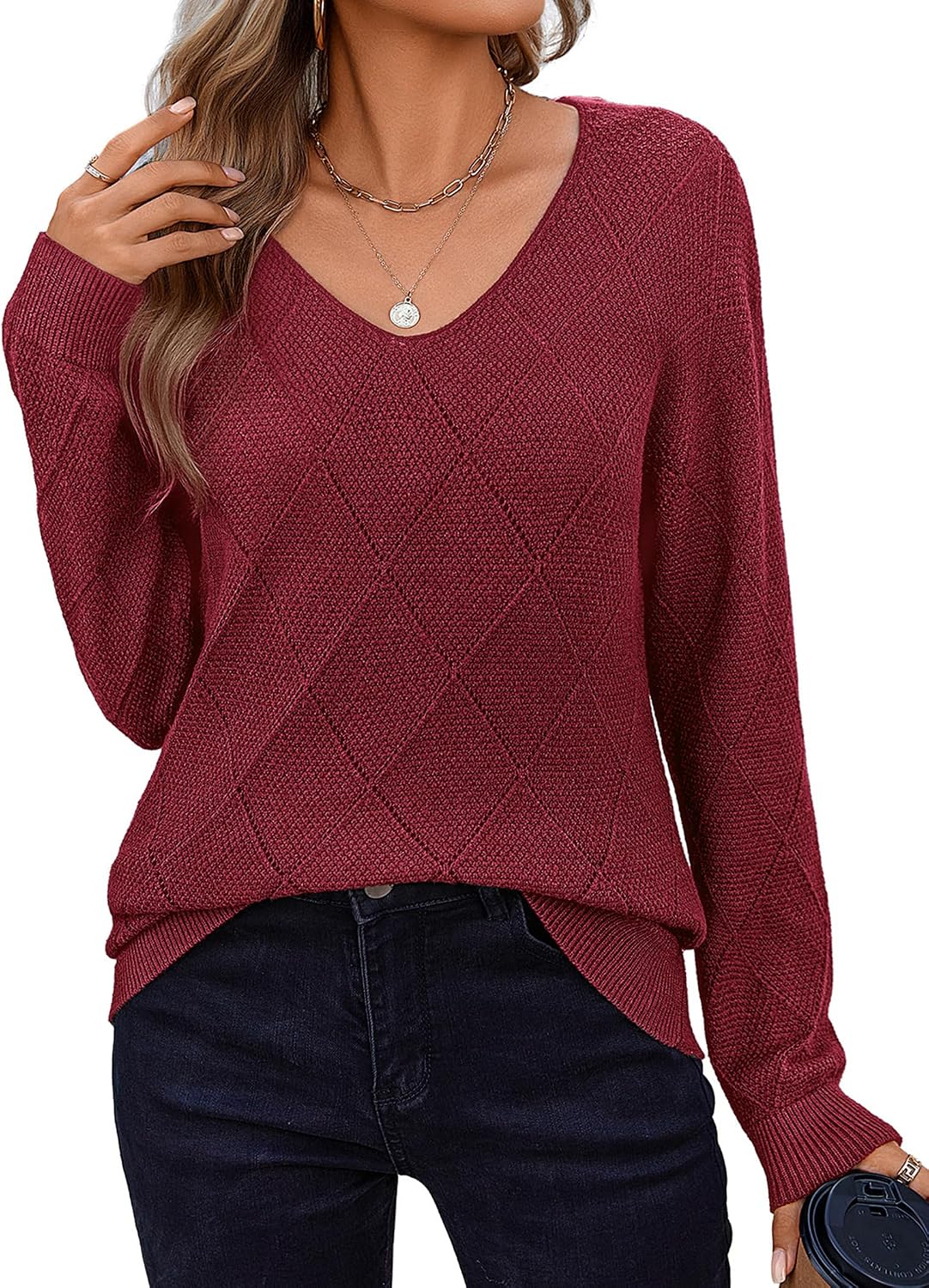 Suéter Lucía para Mujer – Cuello en V, Mangas largas y Silueta relajada