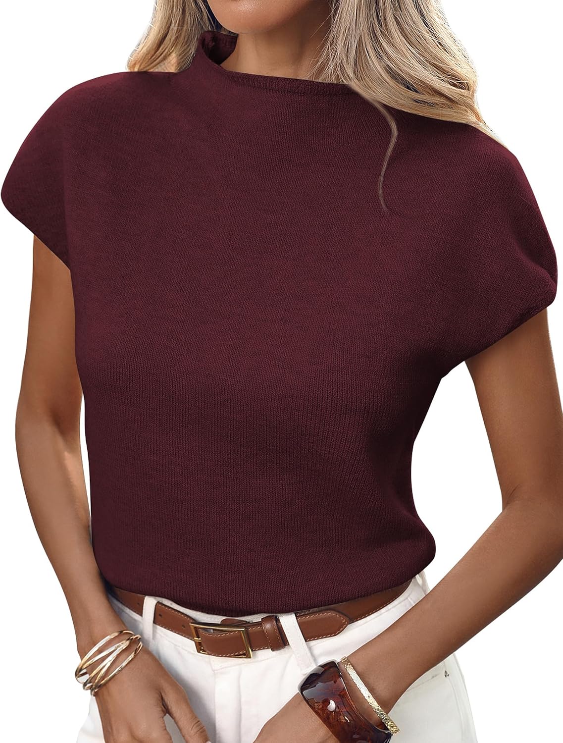 Suéter Celia para Mujer – Cuello alto simulado y Mangas cortas