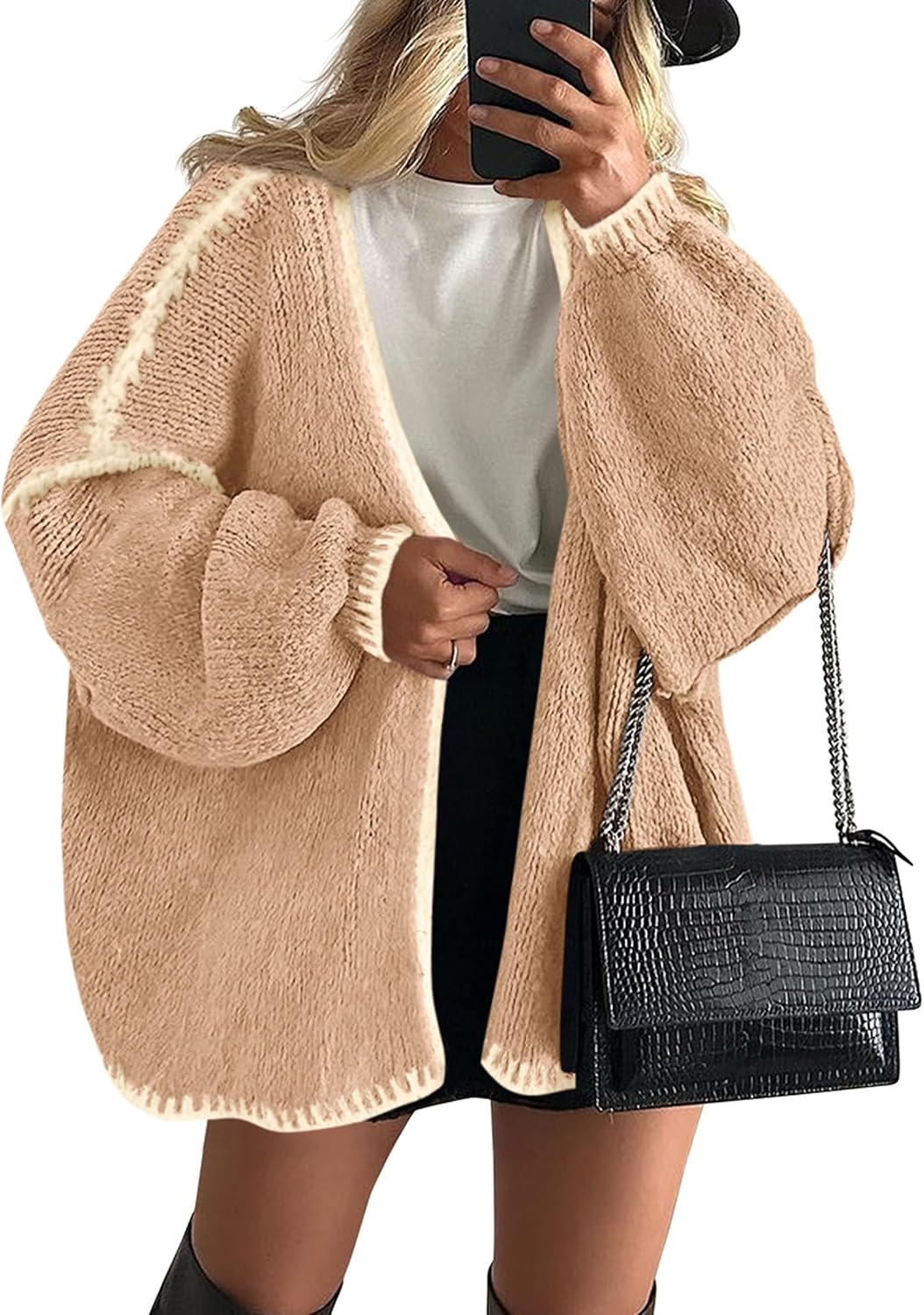 Cárdigan oversize Paula para Mujer – Diseño abierto por delante, Mangas globo y Mangas farol