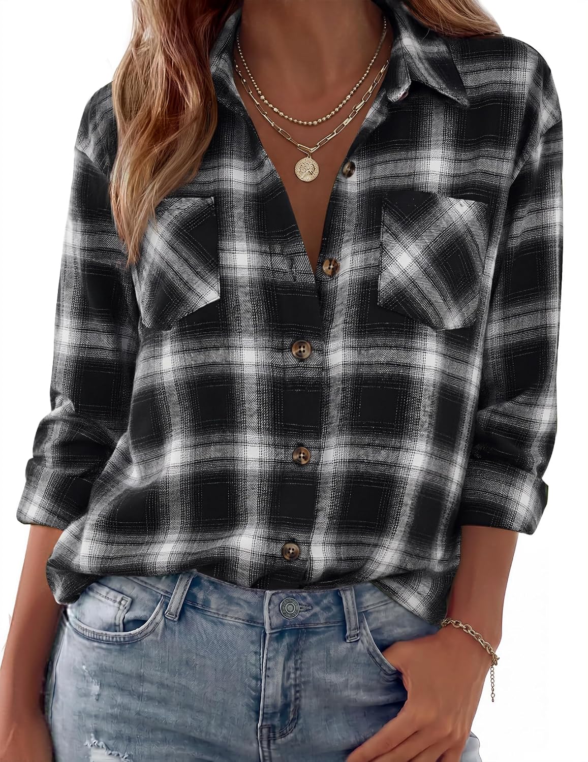 Ximena Sobrecamisa oversize de cuadros para mujer – manga larga, cierre de botones y estilo casual