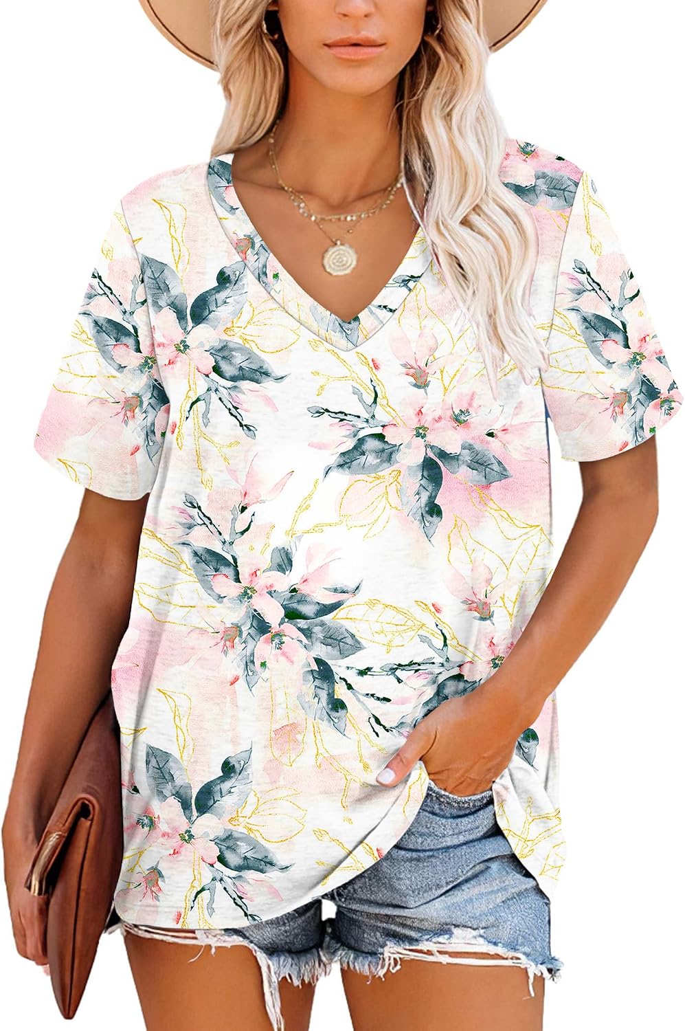 Harper Camiseta Mujer Rayas – Cuello en V, Manga Corta y Tejido Suave