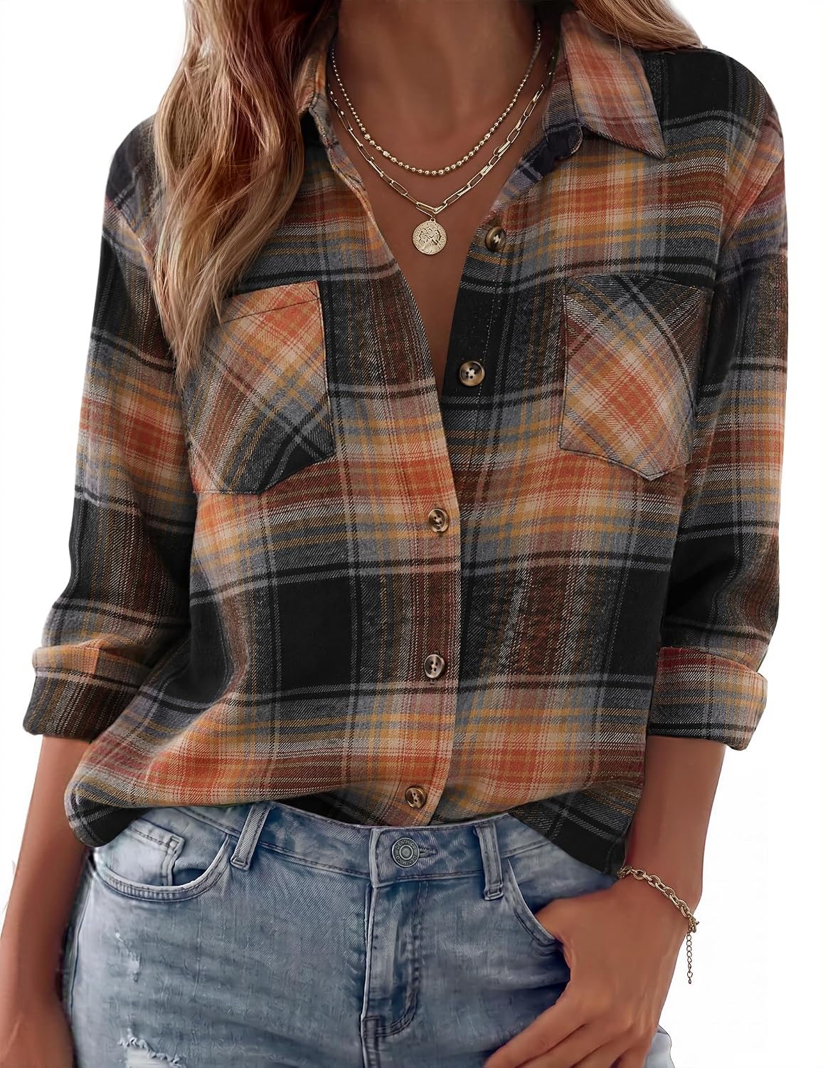 Ximena Sobrecamisa oversize de cuadros para mujer – manga larga, cierre de botones y estilo casual
