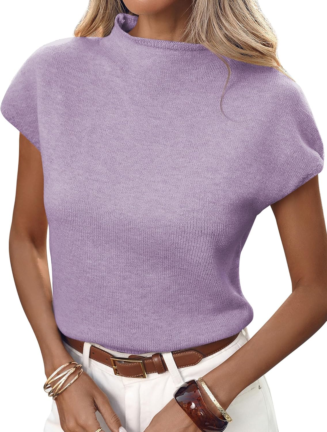 Suéter Celia para Mujer – Cuello alto simulado y Mangas cortas