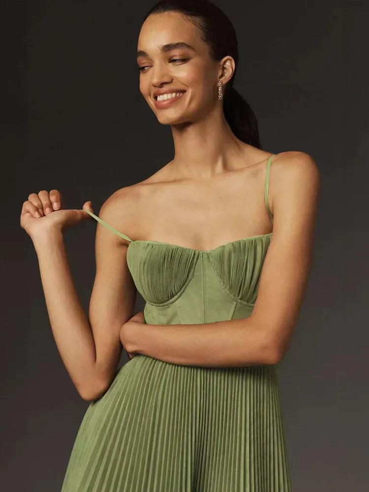 Juliana robe midi pour femme – robe corset élégante tulle plissé chic