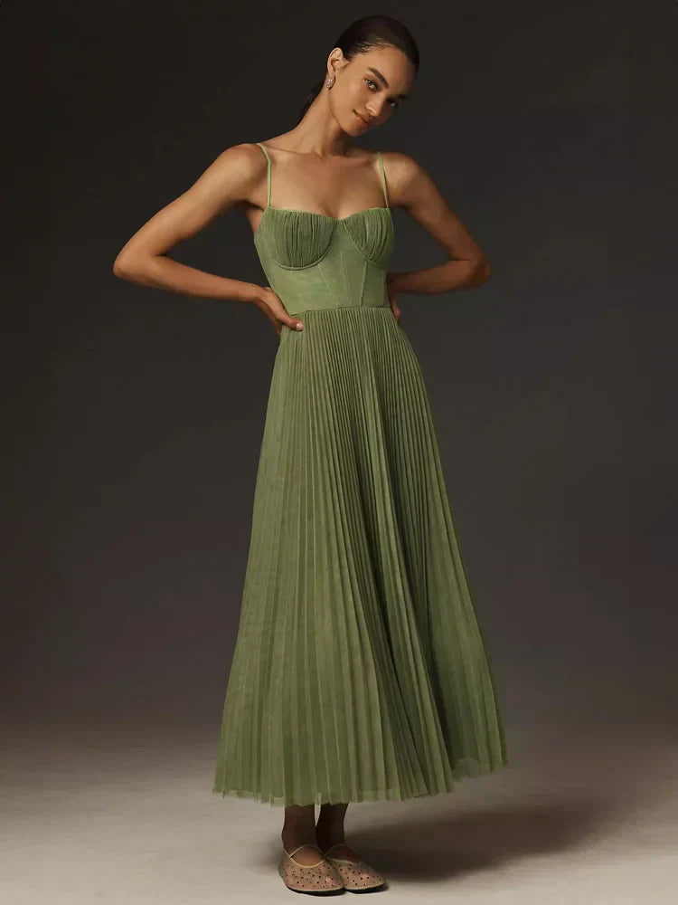 Juliana robe midi pour femme – robe corset élégante tulle plissé chic