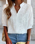 Top de cuello en V Manuela para Mujer – Cuello en V, Mezcla de algodón y Estilo atemporal