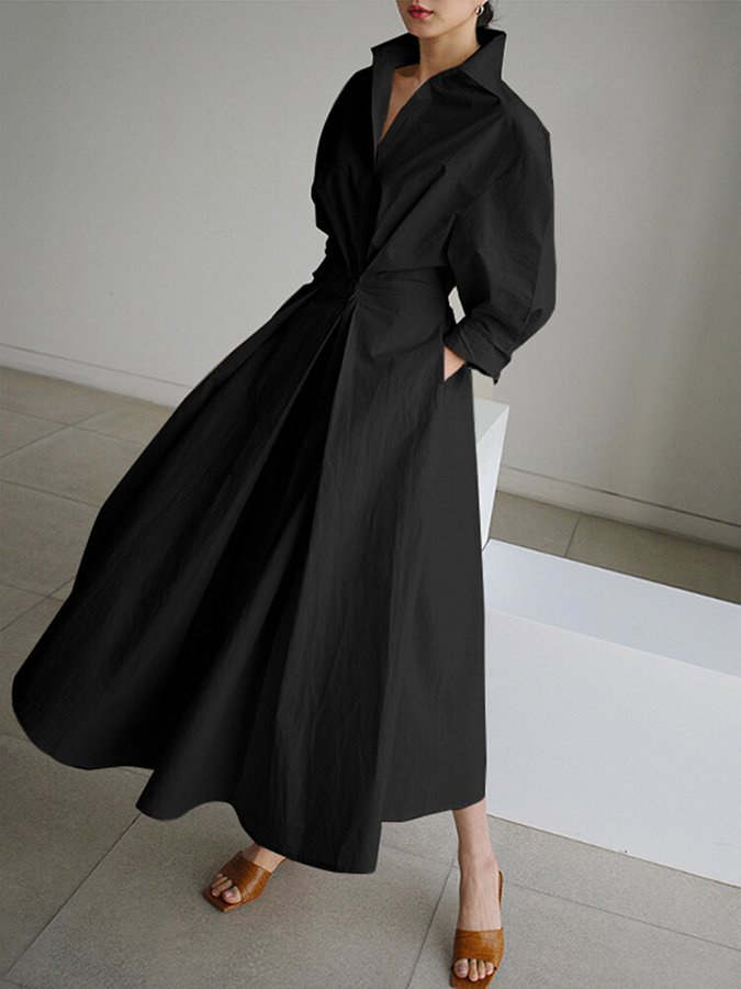 Lucie Robe Midi pour Femme – Robe Boutonnée Élégante Décontractée Chic