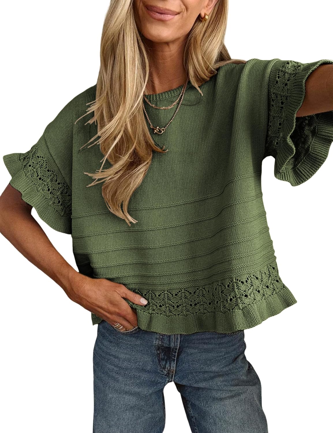 Top Nerea para Mujer – Cuello redondo, Manga corta y Mezcla de algodón