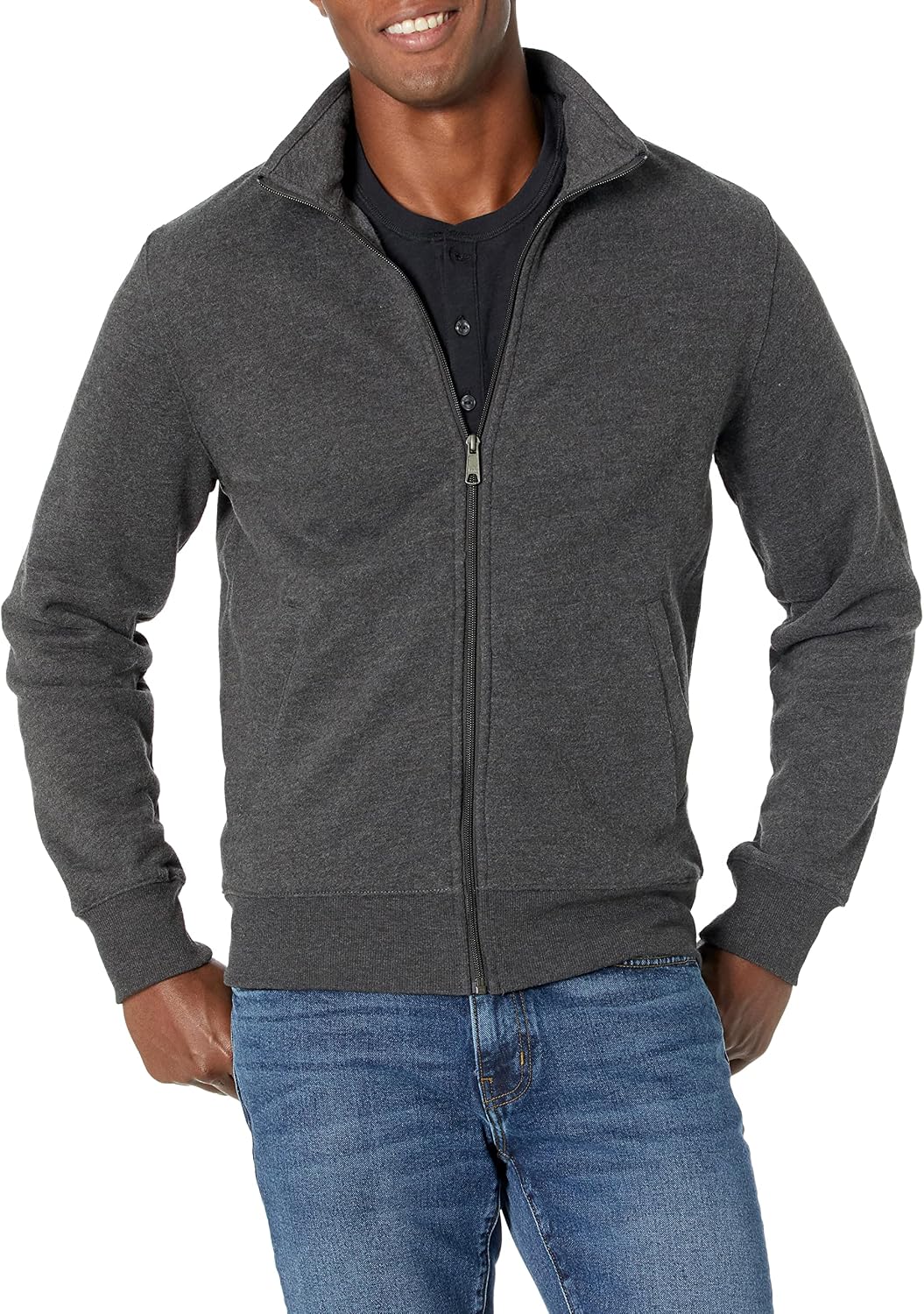 Elias Sudadera polar con cremallera completa para hombre – cuello alto, peso medio y bolsillos