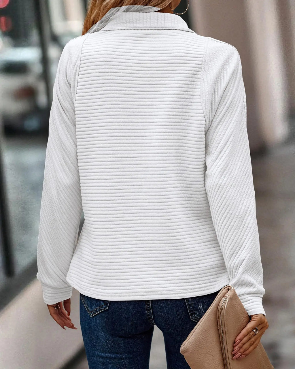 Leyna Pull en Maille pour Femme – Pull Côtelé avec Fermeture Éclair Chic