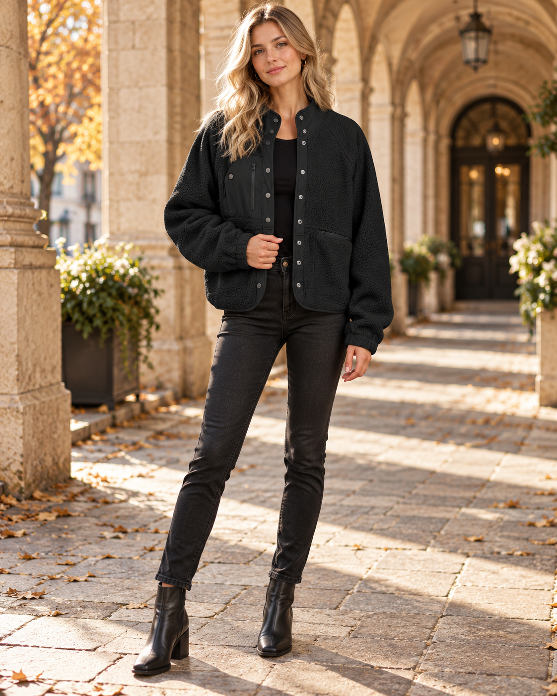 Jasmine Chaqueta sherpa suave corta con botones y bolsillos - Edicion moderna