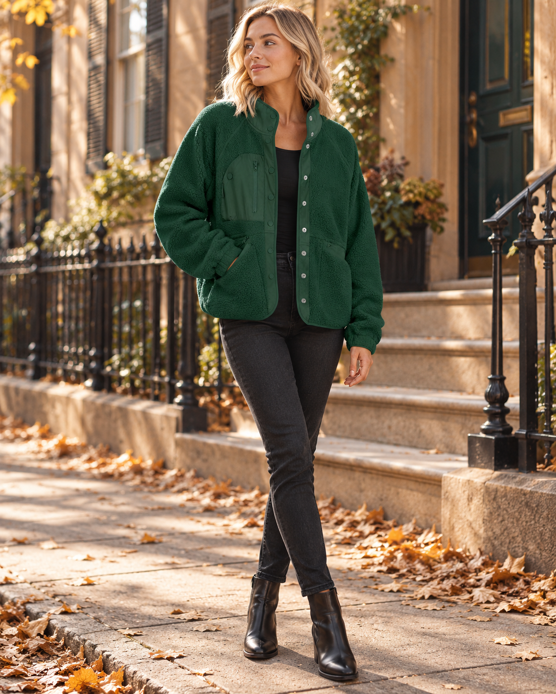 Jasmine Chaqueta sherpa suave corta con botones y bolsillos - Edicion moderna