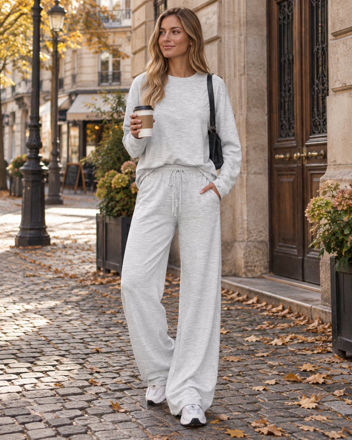 Uma Conjunto Lounge de 2 Piezas Mujer – Top Manga Larga y Pantalón Ancho