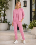 Veronica Conjunto 3 Piezas Mujer – Top sin Mangas, Chaqueta y Pantalón Elástico