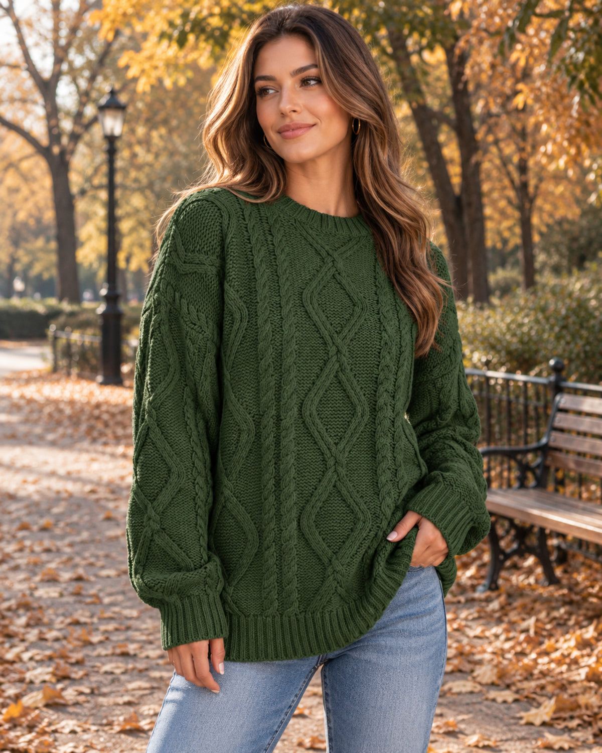 Freya Jersey Oversize de Punto Trenzado para Mujer – Cuello Redondo y Manga Larga