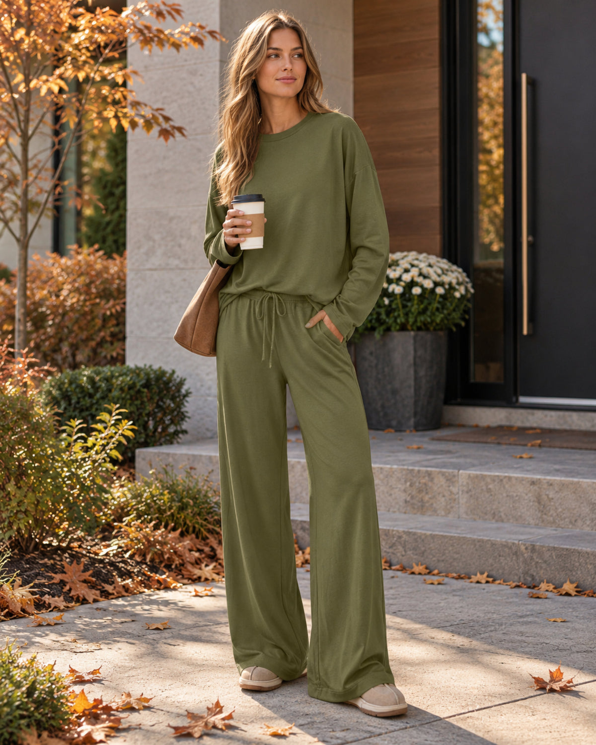 Uma Conjunto Lounge de 2 Piezas Mujer – Top Manga Larga y Pantalón Ancho