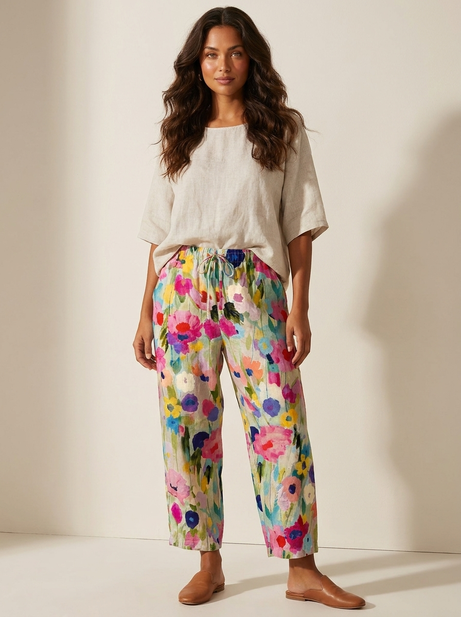 Phoebe Pantalones Florales Mujer – Cintura Elástica, Corte Holgado y Bolsillos