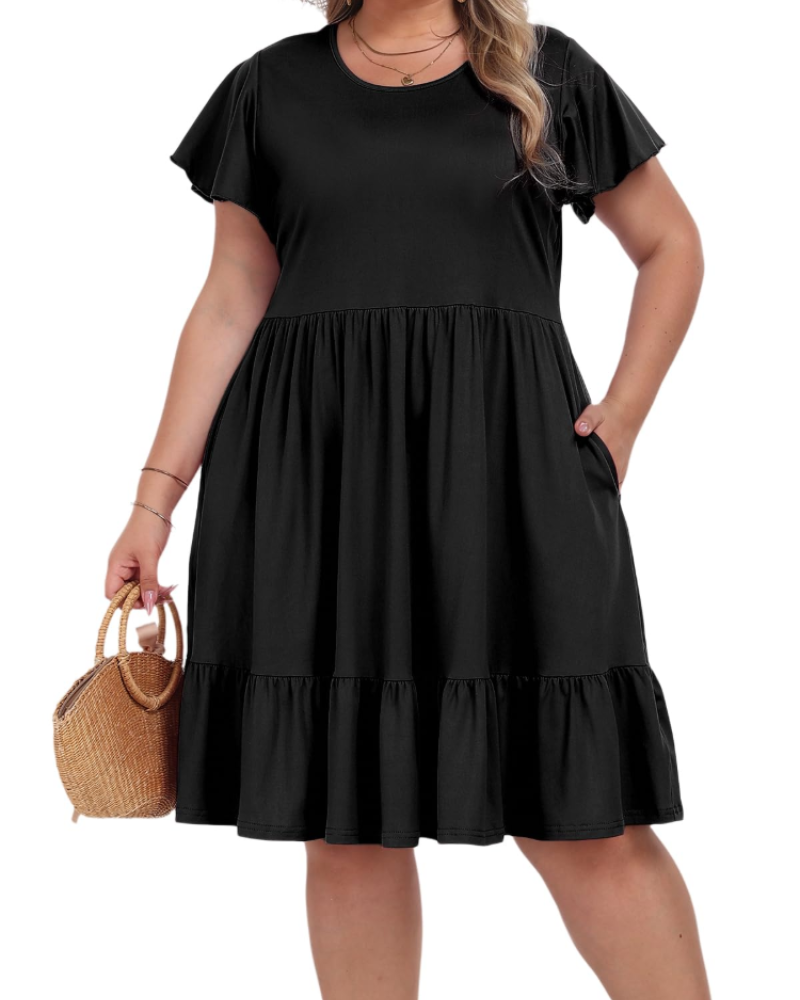 Audrey Vestido Midi Talla Grande Mujer – Cintura Alta, Bolsillos y Corte Línea A