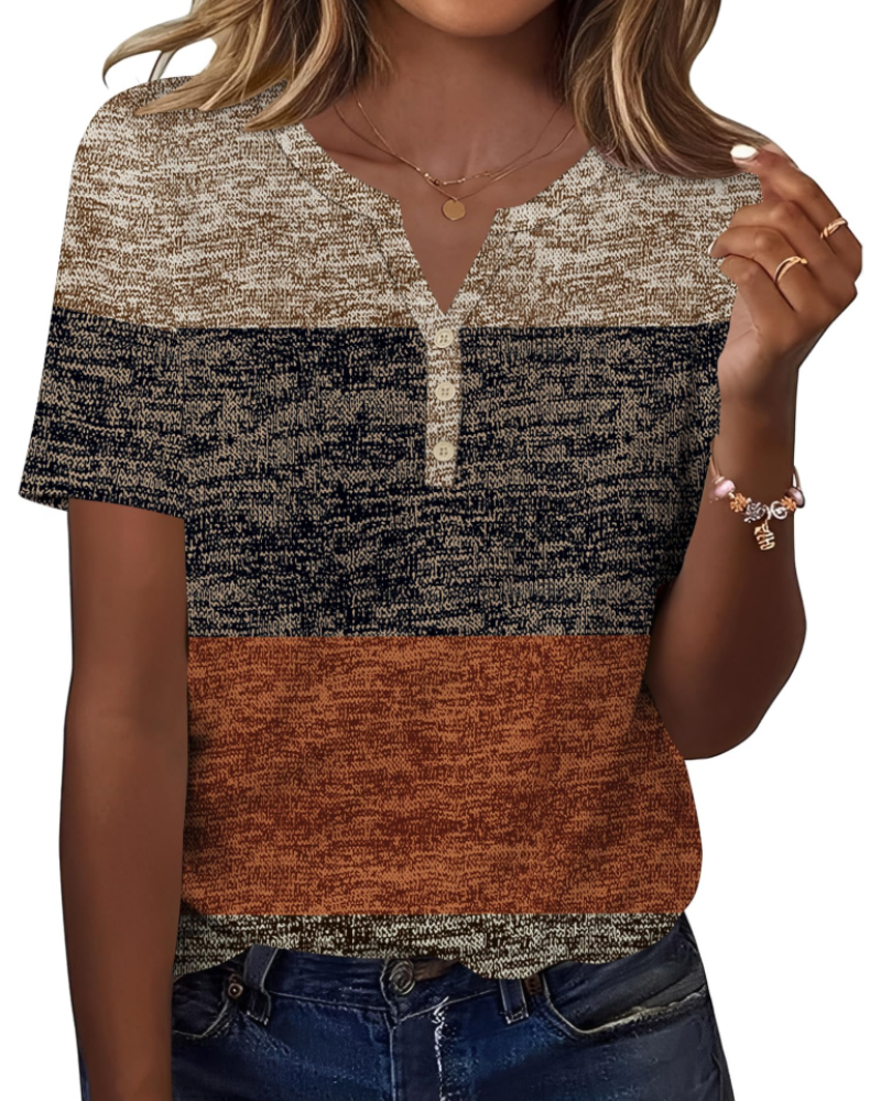 Paige Top Mujer – Blusa Henley Escote en V, Manga Corta y Tejido Elástico