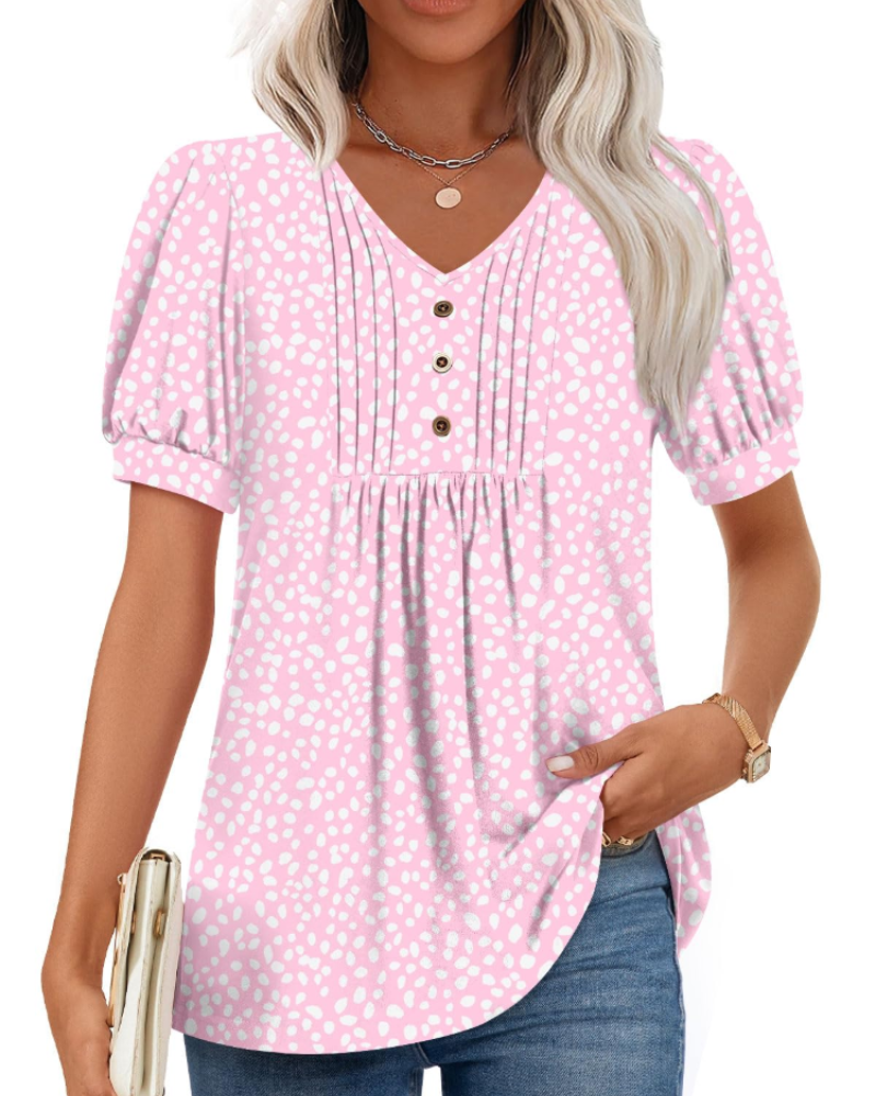 Aubrey Blusa Mujer – V-Cuello con Mangas Abullonadas, Volantes y Botones