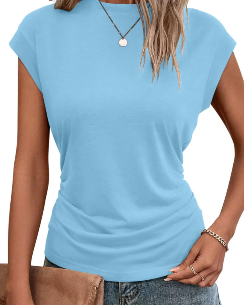 Victoria Camiseta Mujer – Top Ligero con Mangas Cortas y Detalle Plisado