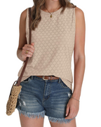 Paige Top Mujer – Sin Mangas con Cuello Alto, Bordado Eyelet y Textura Ligera