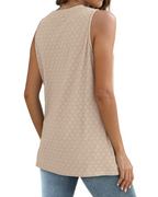 Paige Top Mujer – Sin Mangas con Cuello Alto, Bordado Eyelet y Textura Ligera