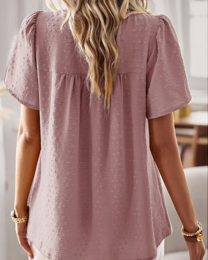 Lila Top Mujer – Blusa Boho con Encaje Crochet, Manga Corta y Cuello Redondo