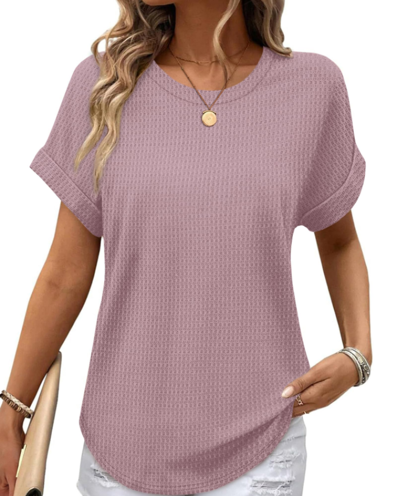 Avery Camiseta Mujer – Tejido Waffle con Manga Corta y Diseño Color Block