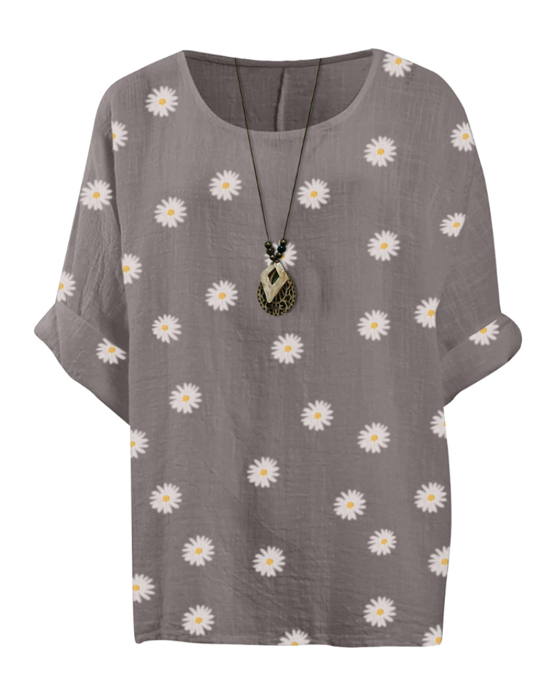 Freya Top Túnica Mujer – Algodón 100%, Estampado Margarita y Manga 3/4