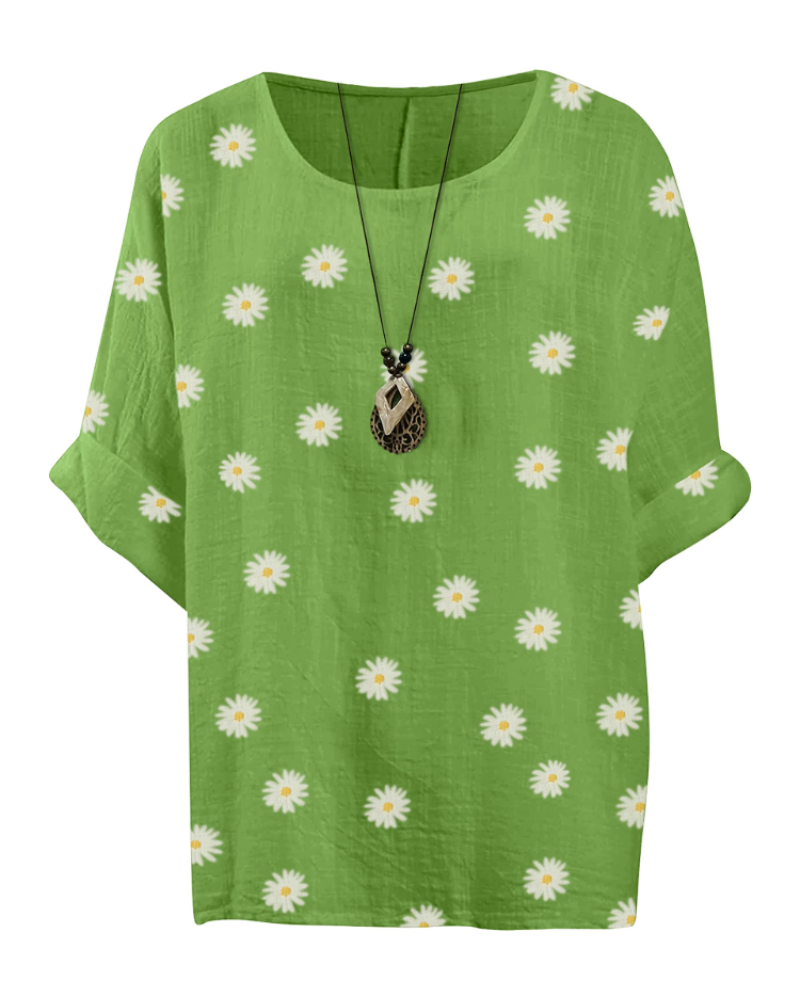 Freya Top Túnica Mujer – Algodón 100%, Estampado Margarita y Manga 3/4